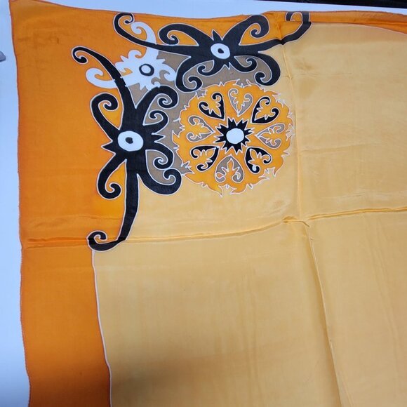 Handpainted Fuji Silk Square Scarf in a vibrant orange and yellow - NEW - Picture 5 of 7
